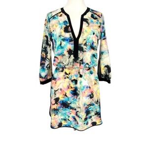 Parker Alfie Multicolor Abstract Print Dress Contrast Trim Size XS